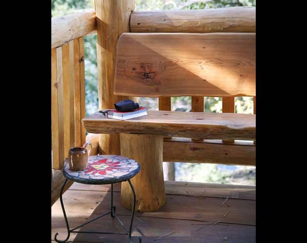 log cabin porch bench